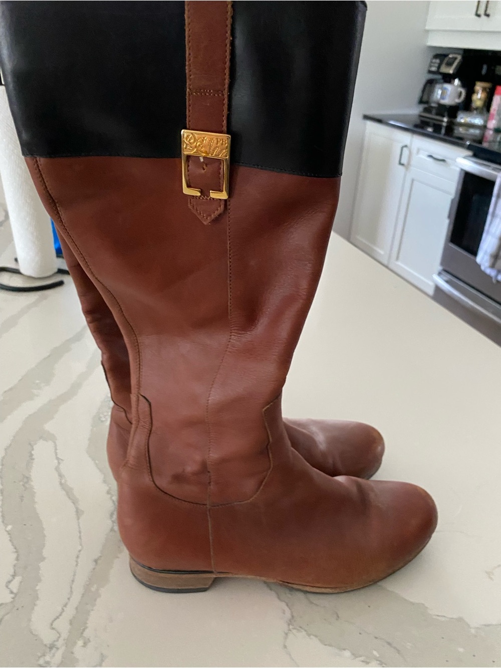 Poppy Barley Women’s Tall Two-Tone Leather Riding Boots in Brown and Black